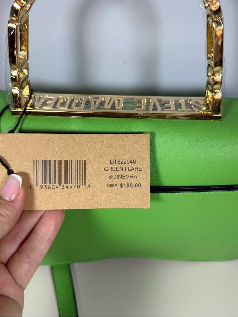 Steve Madden Lime Green Leather Crossbody Satchel with Gold Handle